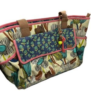 Fossil Key-Per Diaper Bag Tote Handbag Multicolor Coated Canvas Double Handle